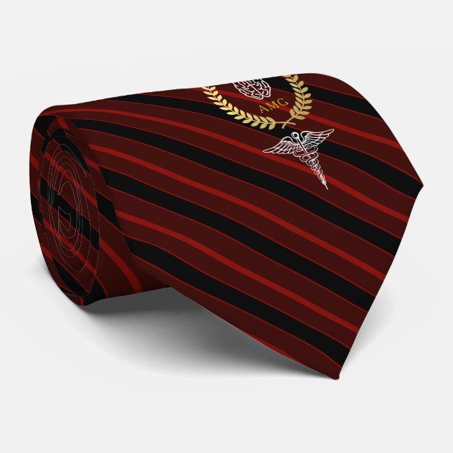 Brain Mental Health Professional Monogram Red Tie (Rolled)