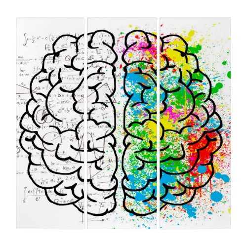 Brain mind psychology idea drawing triptych