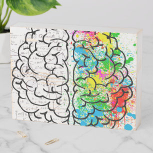 Brain mind psychology idea drawing wooden box sign