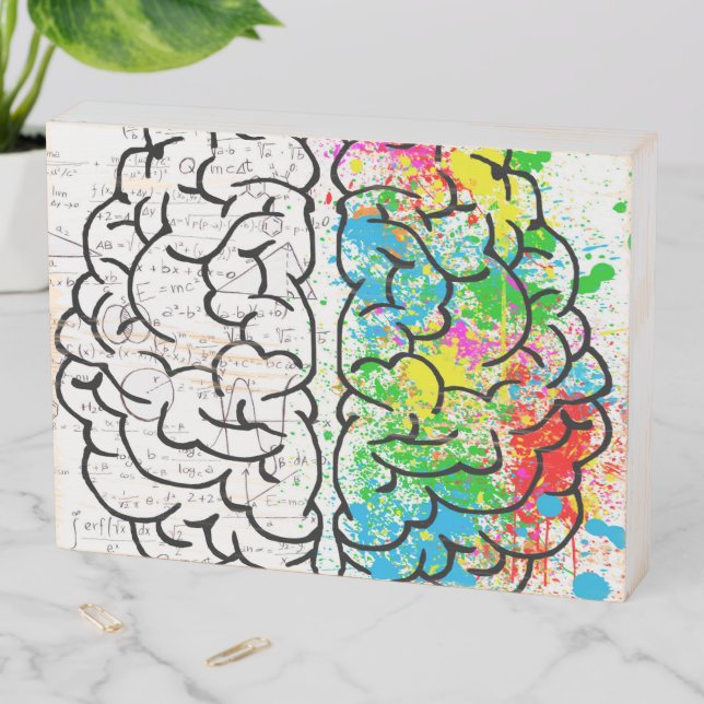 Brain mind psychology idea drawing wooden box sign (In Situ Horizontal)