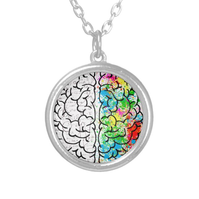 brain mind psychology idea hearts silver plated necklace (Front)