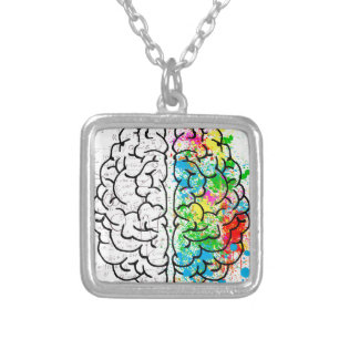 brain mind psychology idea hearts silver plated necklace