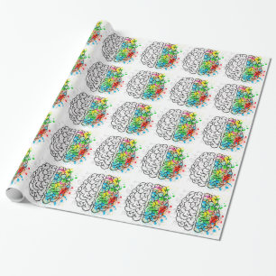 brain mind psychology idea hearts wrapping paper