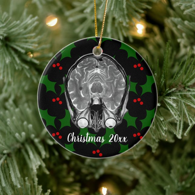 Brain MRI Christmas Ceramic Ornament (Tree)