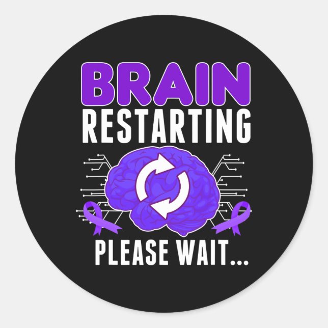 Brain Restarting - Epilepsy Purple Ribbon Men  Classic Round Sticker (Front)