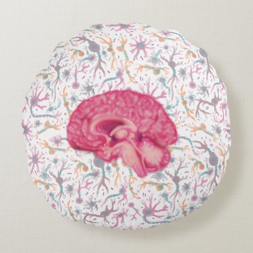 Brain Section View and Neuron pattern Round Pillow