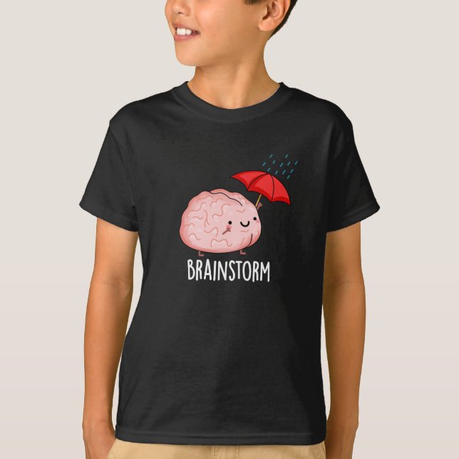 Brain Storm Funny Anatomy Pun Dark BG T-Shirt (Front)