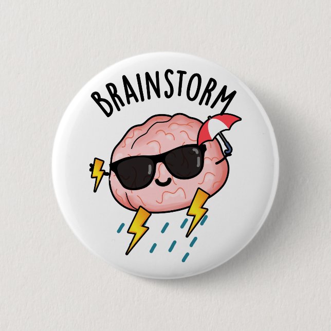Brain Storm Funny Weather Pun  Button (Front)