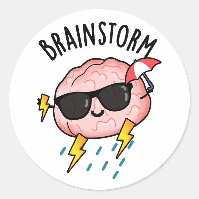 Brain Storm Funny Weather Pun  Classic Round Sticker (Front)