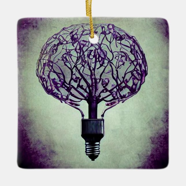 Brain Tree Lightbulb Ceramic Ornament (Front)