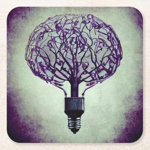 Brain Tree Lightbulb Square Paper Coaster