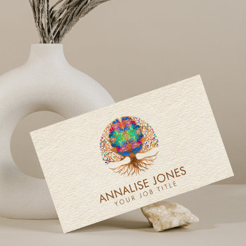 Brain Tree Of Life - Colorful Leaves Business Card by WorkingArt at Zazzle