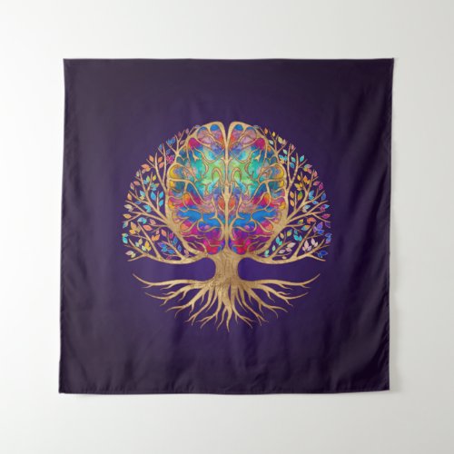Brain Tree of life _ Realm of colors Tapestry