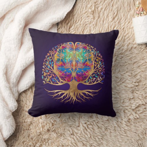 Brain Tree of life _ Realm of colors Throw Pillow