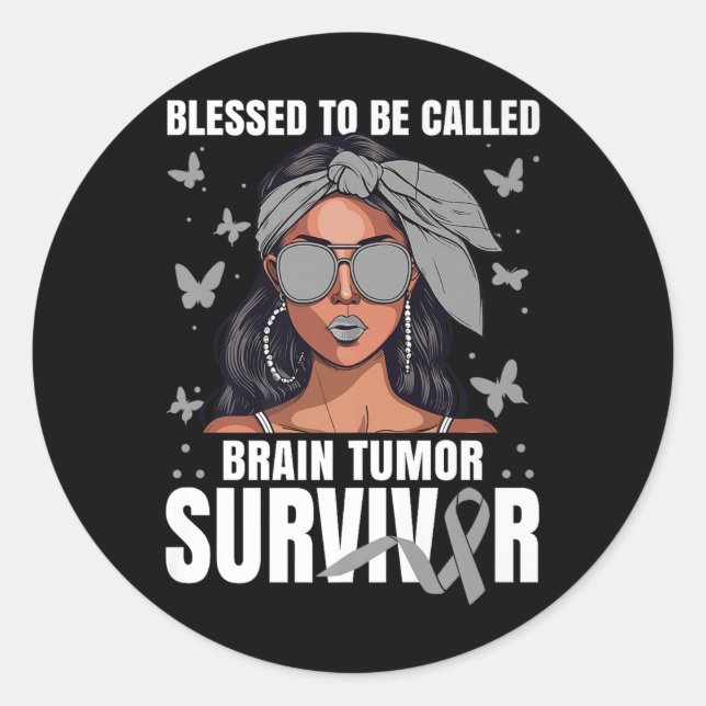 Brain Tumor Awareness Blessed Glioblastoma Survivo Classic Round Sticker (Front)