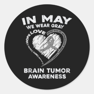 Brain Tumor Awareness Brain Cancer Gray Ribbon Men Classic Round Sticker