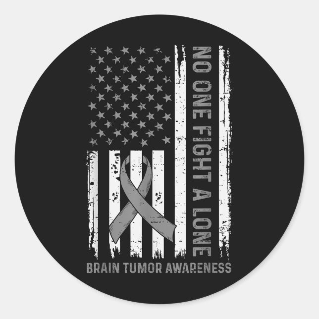 Brain Tumor Awareness Brain Cancer Usa Flag Gray R Classic Round Sticker (Front)