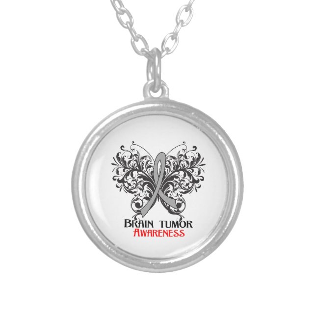 Brain Tumor Awareness Butterfly Silver Plated Necklace (Front)