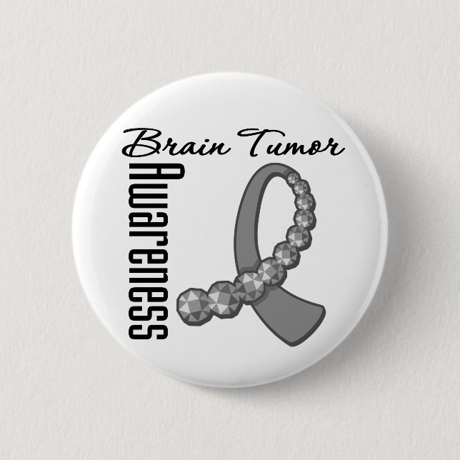 Brain Tumor Awareness Gemstone Ribbon Pinback Button (Front)