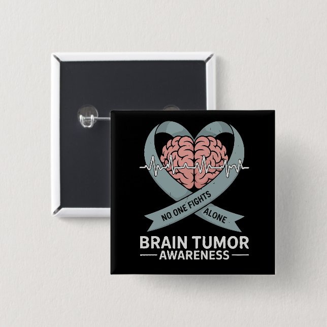 Brain Tumor Awareness Gray Ribbon Brain Heart Button (Front & Back)