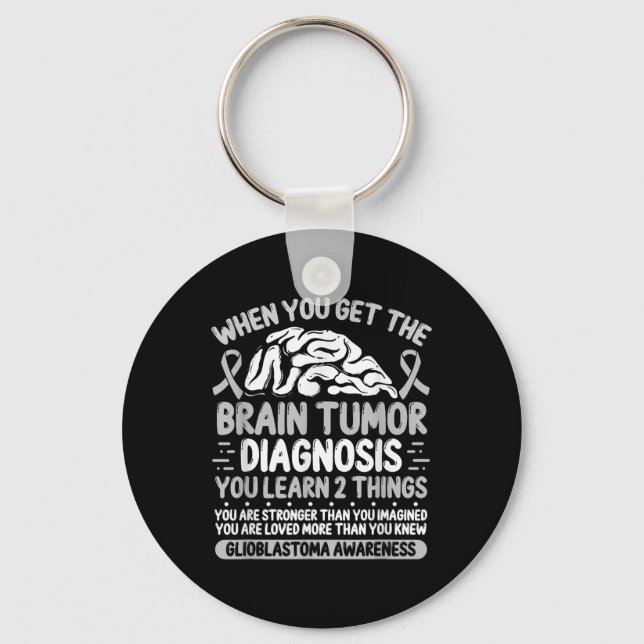 Brain Tumor Awareness Grey Ribbon Glioblastoma Dia Keychain (Front)