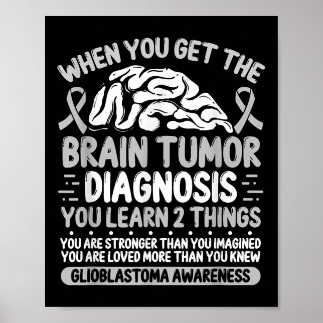 Brain Tumor Awareness Grey Ribbon Glioblastoma Dia Poster (Front)