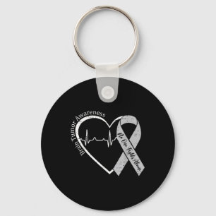 Brain Tumor Awareness Heart Gray Ribbon Men Women  Keychain