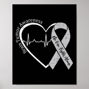 Brain Tumor Awareness Heart Gray Ribbon Men Women  Poster