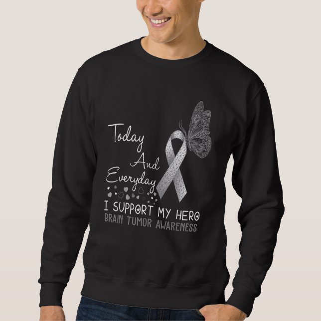 Brain Tumor Awareness I Support My Hero Butterfly Sweatshirt (Front)