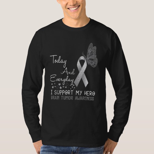 Brain Tumor Awareness I Support My Hero Butterfly T-Shirt (Front)