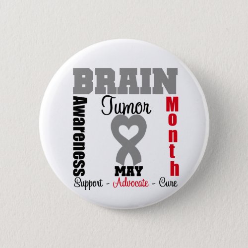 Brain Tumor Awareness Month Heart Ribbon Button