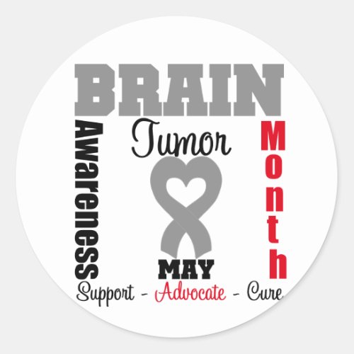 Brain Tumor Awareness Month Heart Ribbon Classic Round Sticker