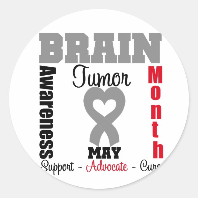 Brain Tumor Awareness Month Heart Ribbon Classic Round Sticker (Front)