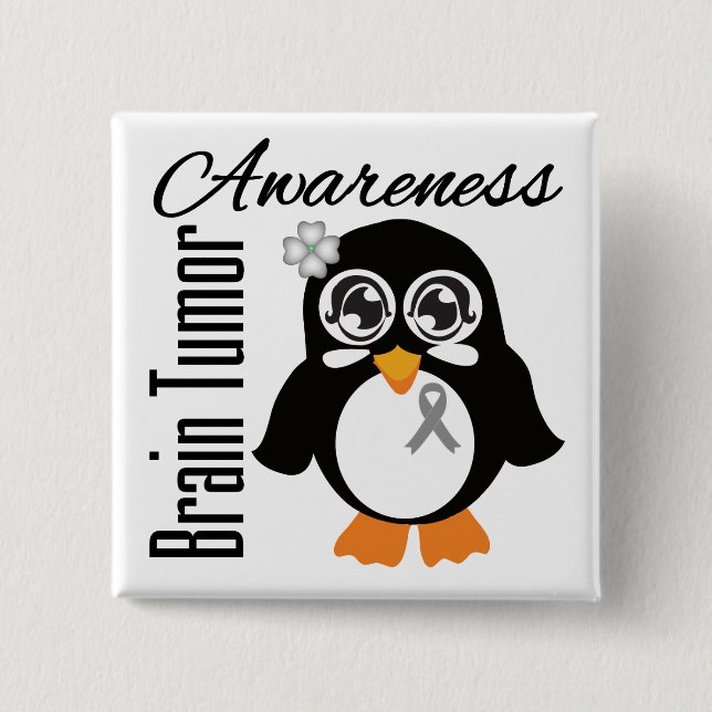 Brain Tumor Awareness Penguin Button (Front)