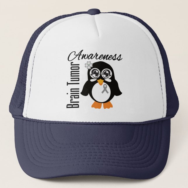 Brain Tumor Awareness Penguin Trucker Hat (Front)
