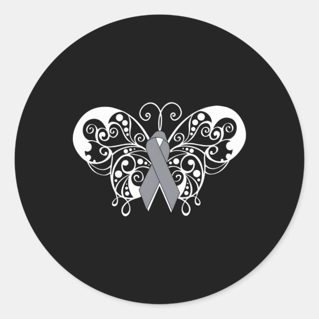 Brain Tumor Awareness Purple Ribbon Butterfly Classic Round Sticker (Front)