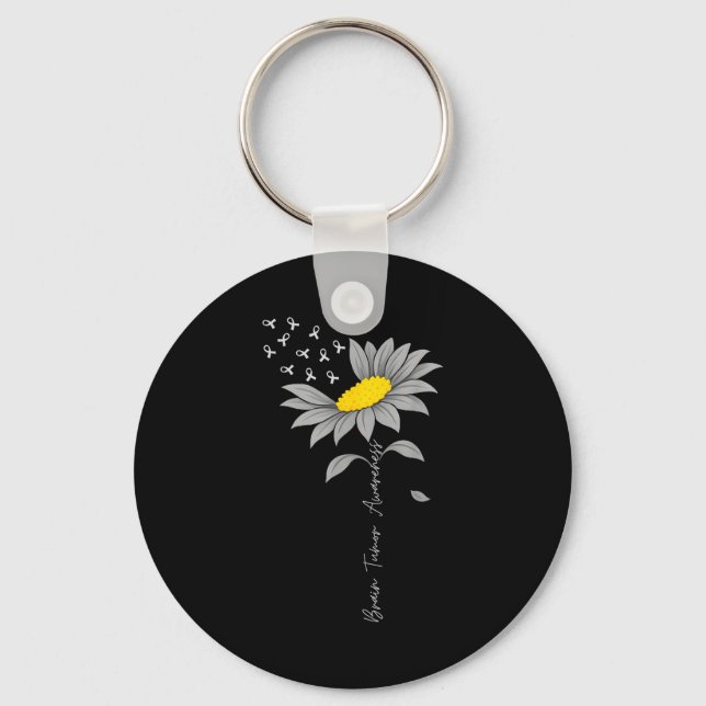 Brain tumor awareness sunflower gray ribbon brain keychain (Front)