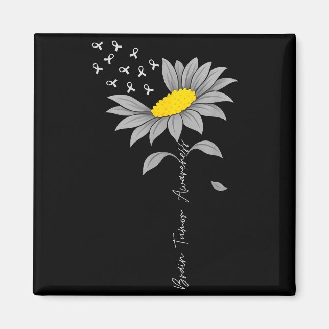 Brain tumor awareness sunflower gray ribbon brain magnet (Front)
