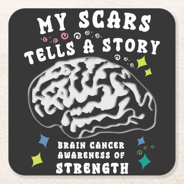 Brain tumor awareness, warrior, brain tumor square paper coaster (Front)