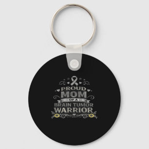 Brain tumor awareness warrior mom gray ribbon keychain