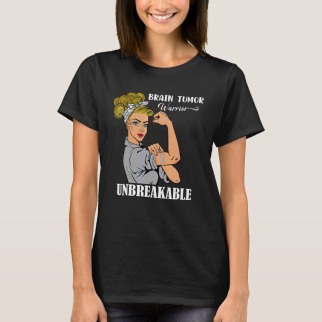 Brain Tumor Awareness Warrior Unbreakable Survivor T-Shirt (Front)