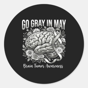 Brain tumor awareness wear gray in may strong classic round sticker