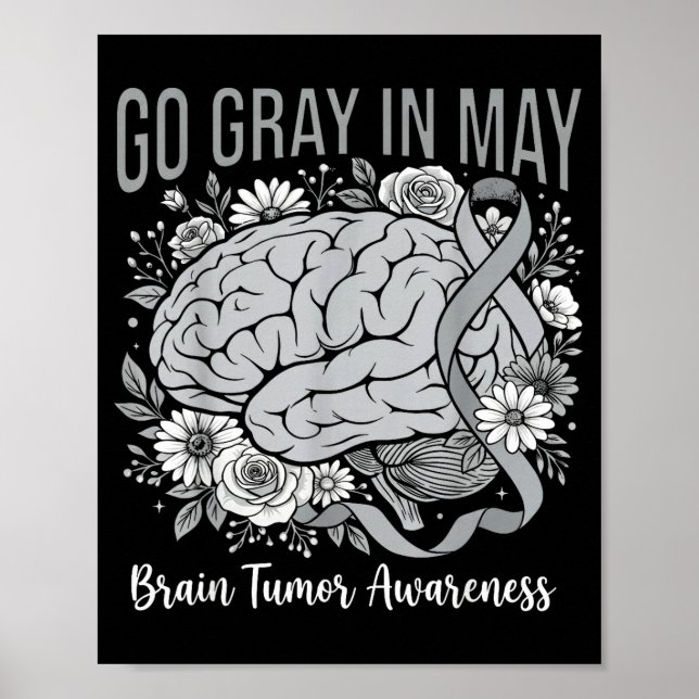 Brain tumor awareness wear gray in may strong poster (Front)