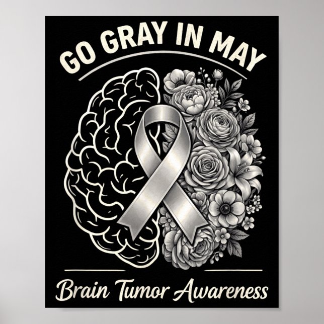 Brain tumor awareness wear gray in may strong poster (Front)