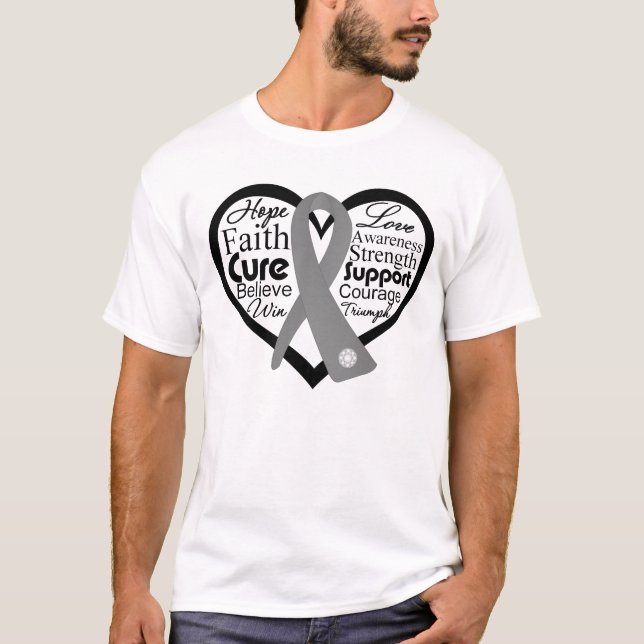 Brain Tumor Heart Ribbon Collage T-Shirt (Front)
