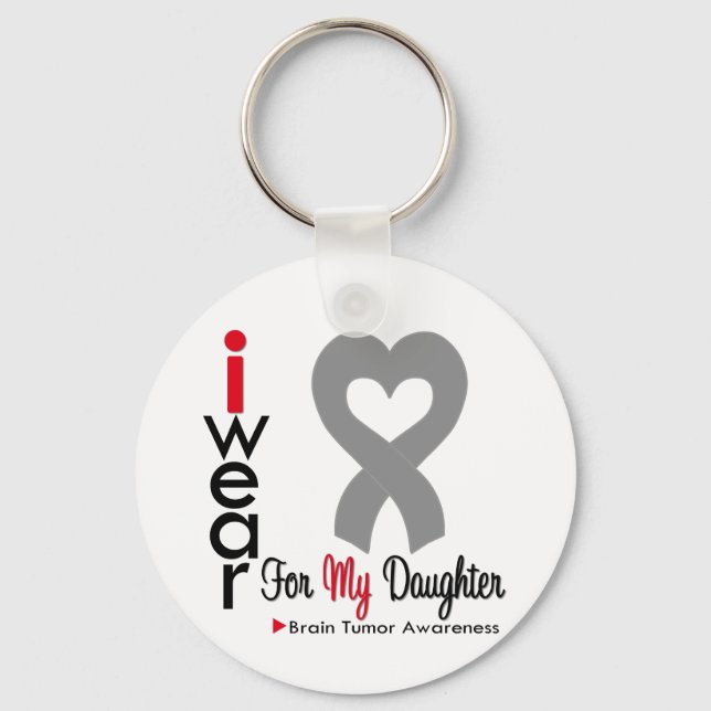 Brain Tumor I Wear Gray Ribbon For My Daughter Keychain (Front)