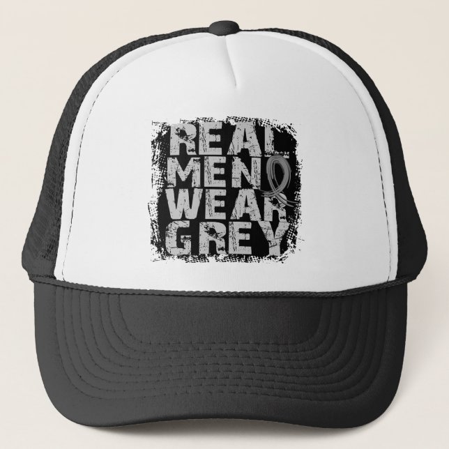 Brain Tumor Real Men Wear Grey Trucker Hat (Front)