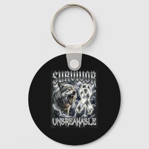 Brain tumor survivor unbreakable wolf bootleg grey keychain