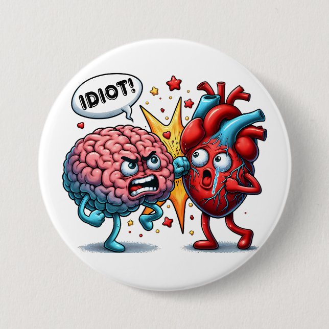 Brain vs heart funny emotions button (Front)