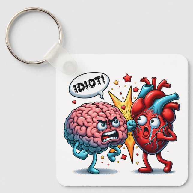 Brain vs heart funny emotions keychain (Front)